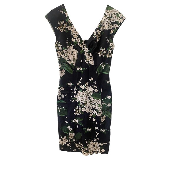 Samantha Sung Floral Sheath Dress Sleeveless Black/Green & White Floral Sz 6